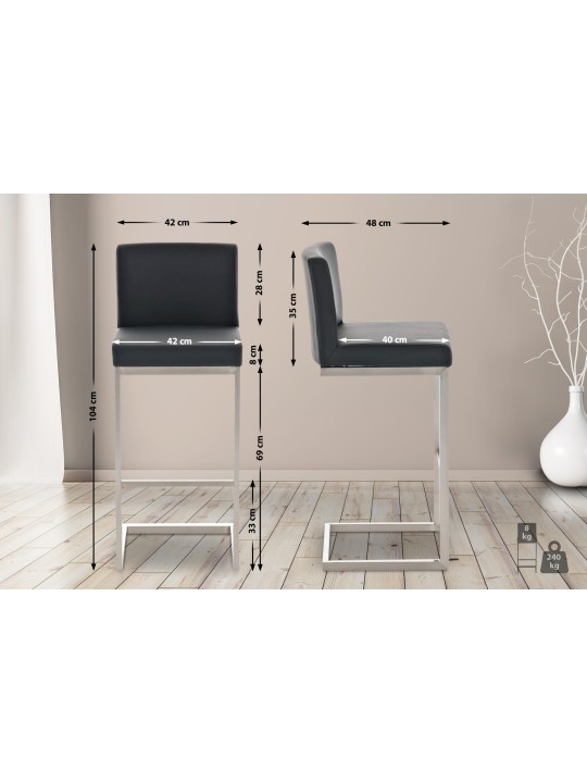 Sæt med 2 barstole Paros imiteret læder, sort