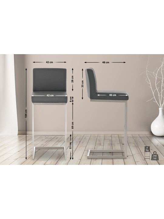 Sæt med 2 barstole Paros imiteret læder, grå