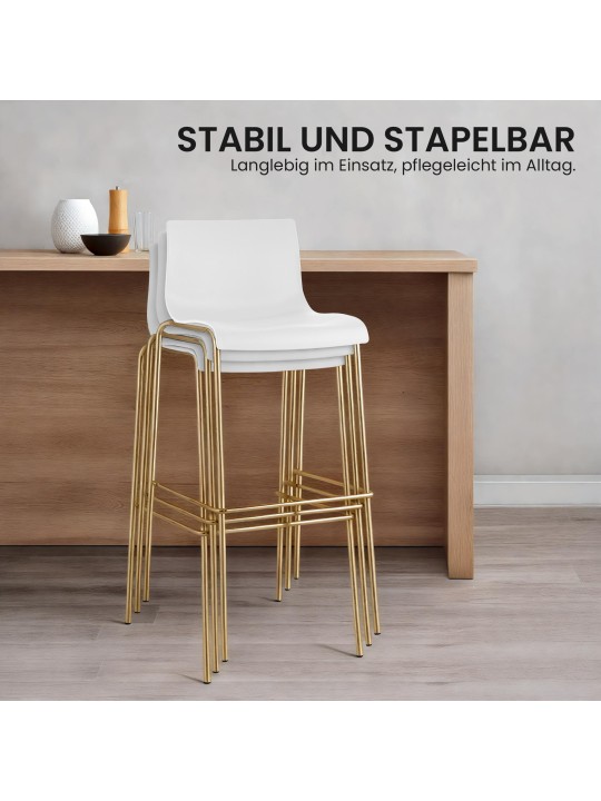 Sæt med 2 barstole Hoover plastik 4-fods guld, hvid