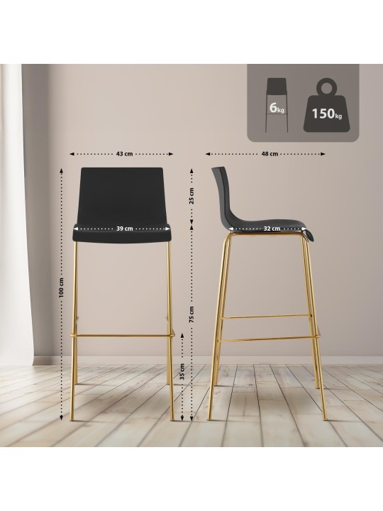Sæt med 2 barstole Hoover plastik 4-fods guld, sort