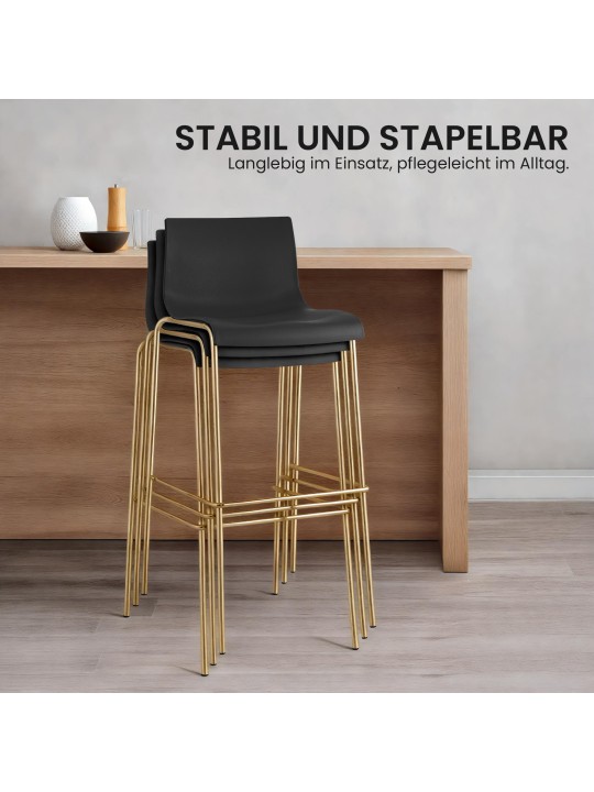 Sæt med 2 barstole Hoover plastik 4-fods guld, sort