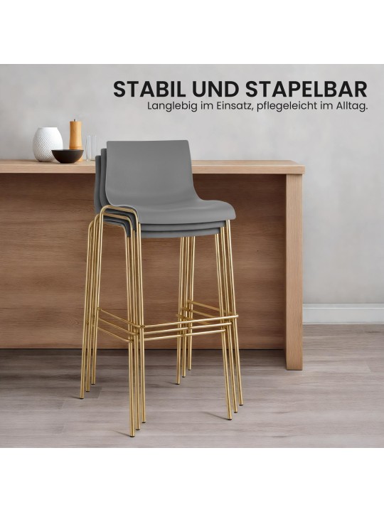 Sæt med 2 barstole Hoover plastik 4-fods guld, grå