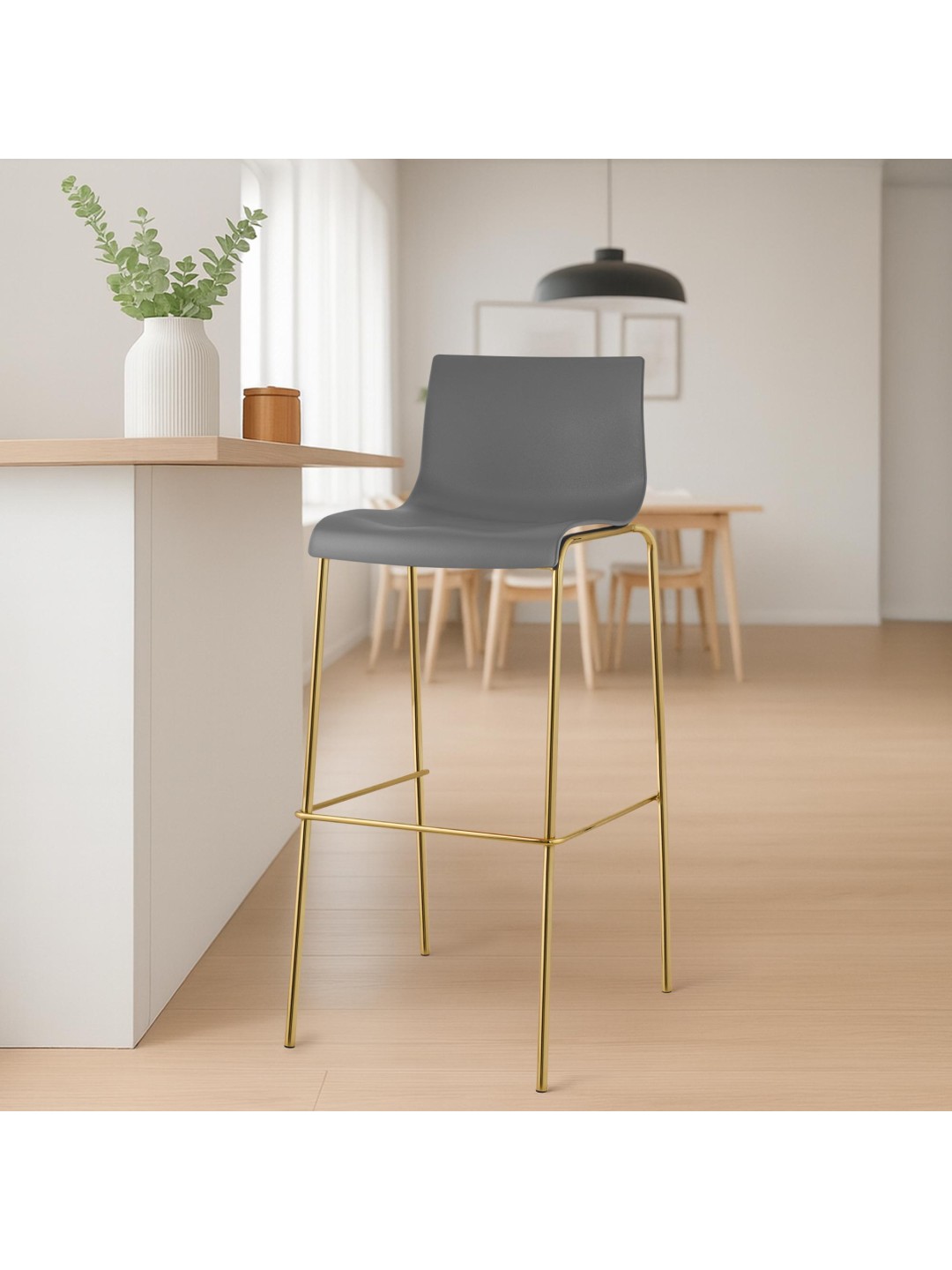 Barstol Hoover plast 4-fods guld, grå