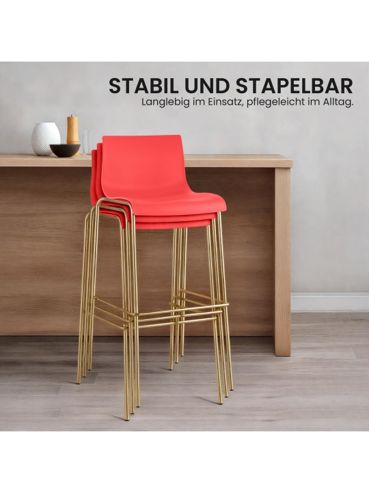 Sæt med 2 barstole Hoover plastik 4-fods guld, rød