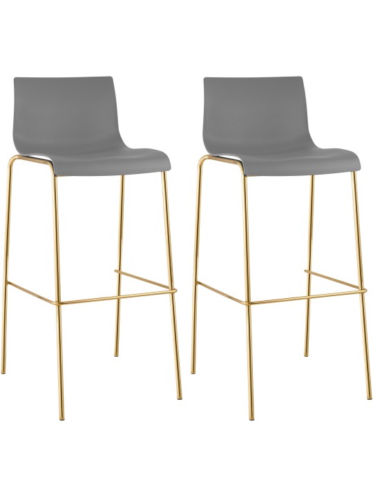 Sæt med 2 barstole Hoover plastik 4-fods guld, grå