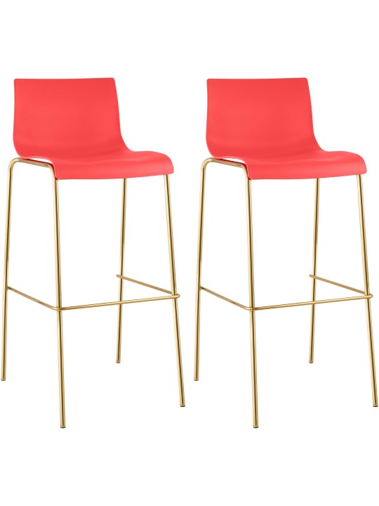 Sæt med 2 barstole Hoover plastik 4-fods guld, rød