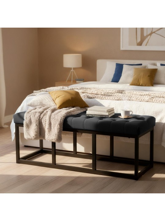 Bænk Polson fløjl 120 cm, sort