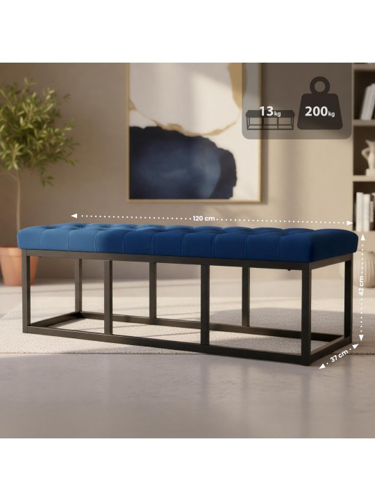 Bænk Polson fløjl 120 cm, blå