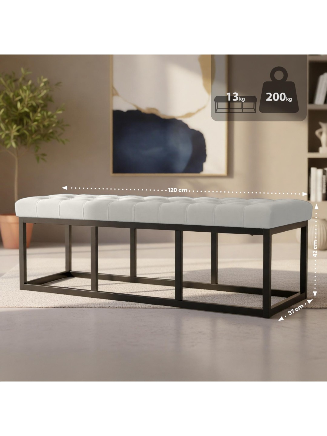 Bænk Polson fløjl 120 cm, creme