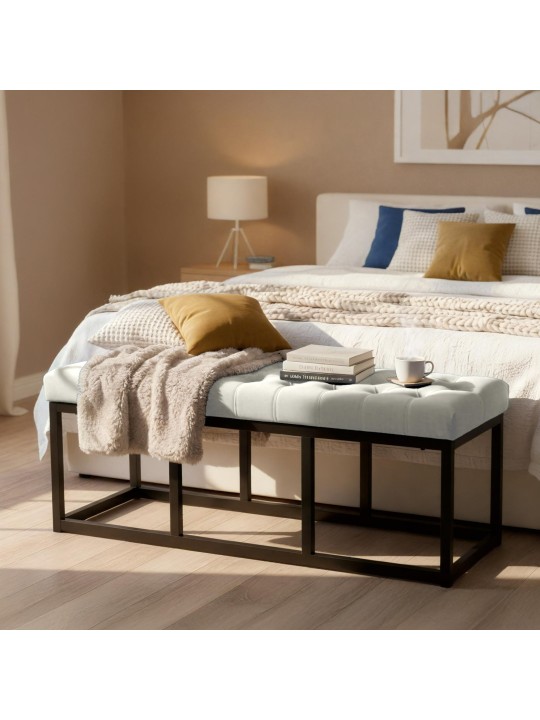 Bænk Polson fløjl 120 cm, creme Bænk Polson fløjl 120 cm, creme