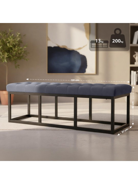 Bænk Polson fløjl 120 cm, grå