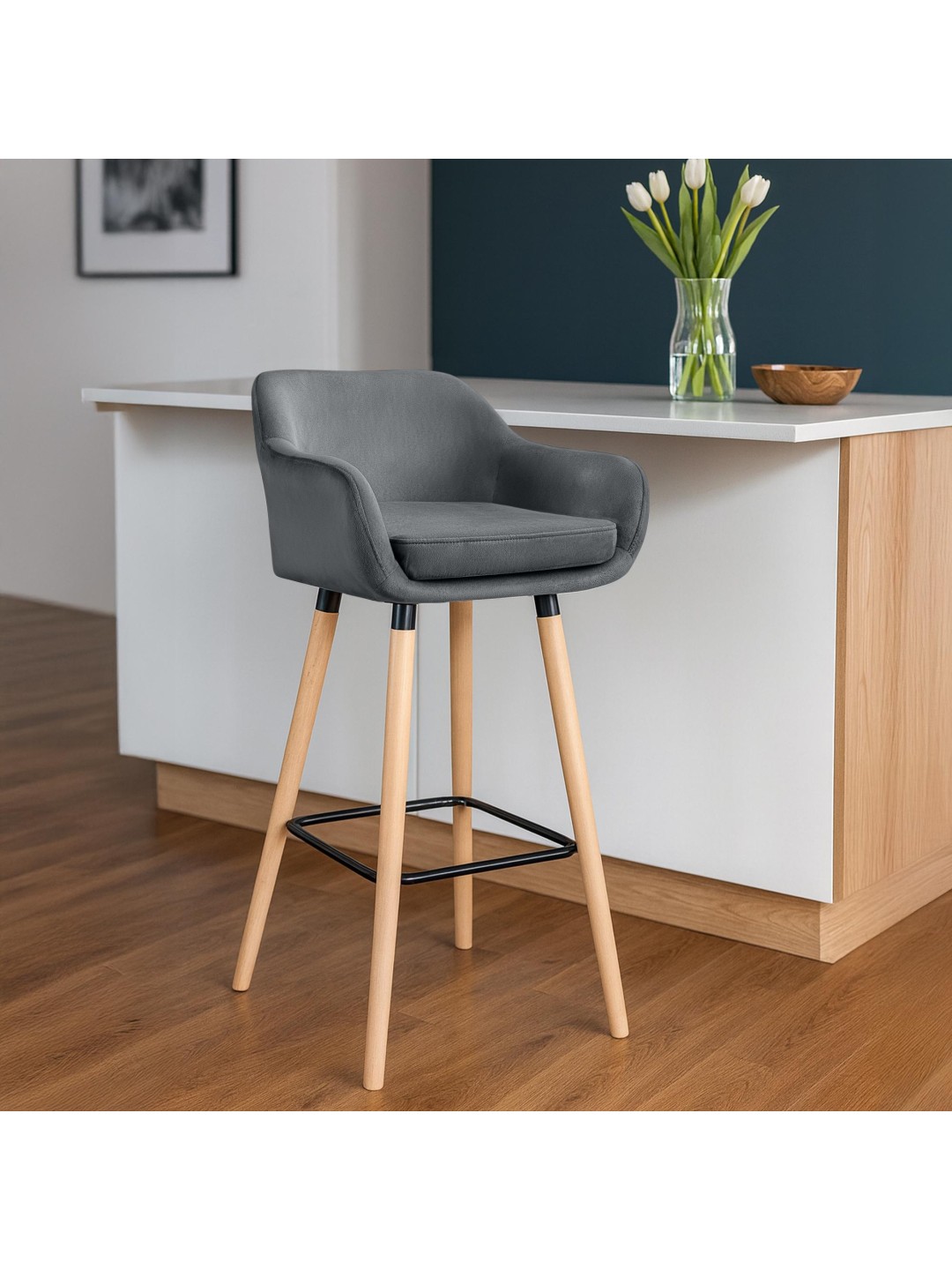 Barstol Grant velvet, grå