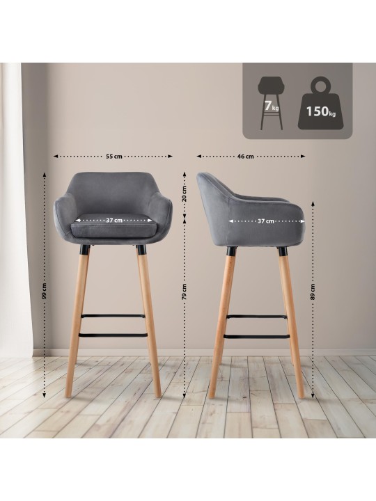 Barstol Grant velvet, grå