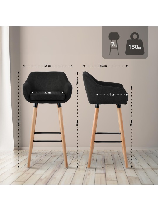 Sæt med 2 barstole Grant stof, sort