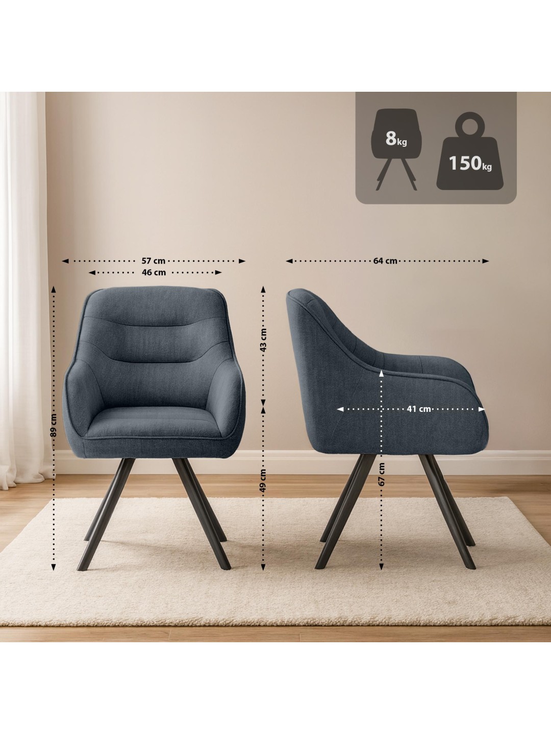 Stol Pettuli stof, mørkegrå