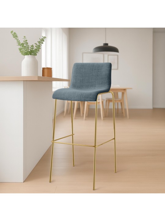 Barstol Hoover stof 4-fods guld, blå Barstol Hoover stof 4-fods guld, blå