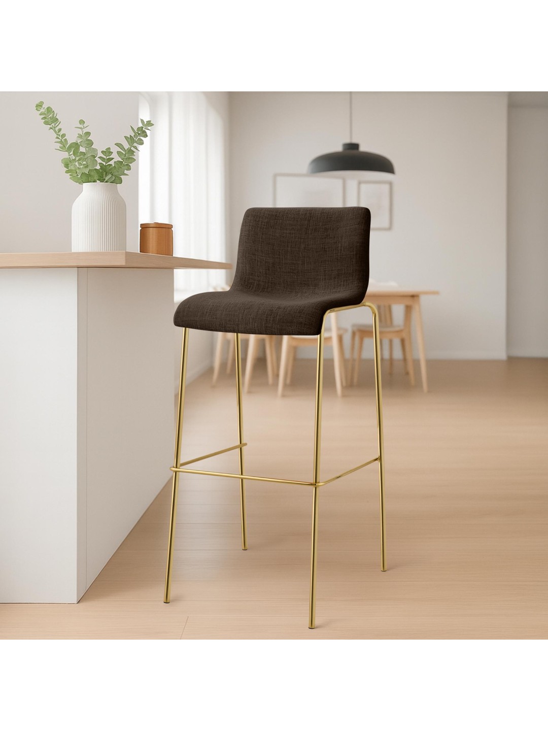 Barstol Hoover stof 4-fods guld, brun