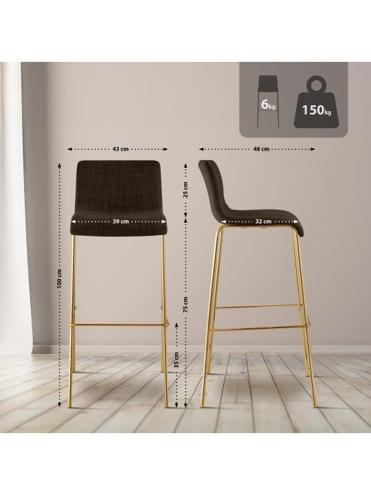 Barstol Hoover stof 4-fods guld, brun Barstol Hoover stof 4-fods guld, brun