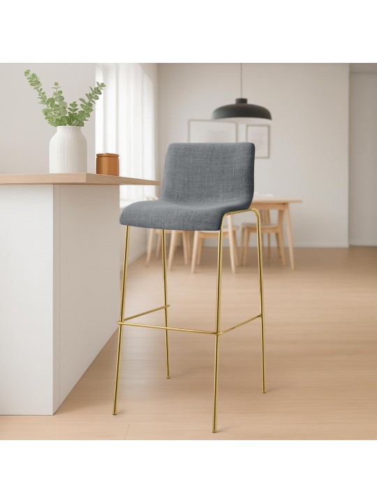 Barstol Hoover stof 4-fods guld, lysegrå Barstol Hoover stof 4-fods guld, lysegrå