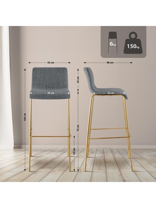 Barstol Hoover stof 4-fods guld, lysegrå Barstol Hoover stof 4-fods guld, lysegrå