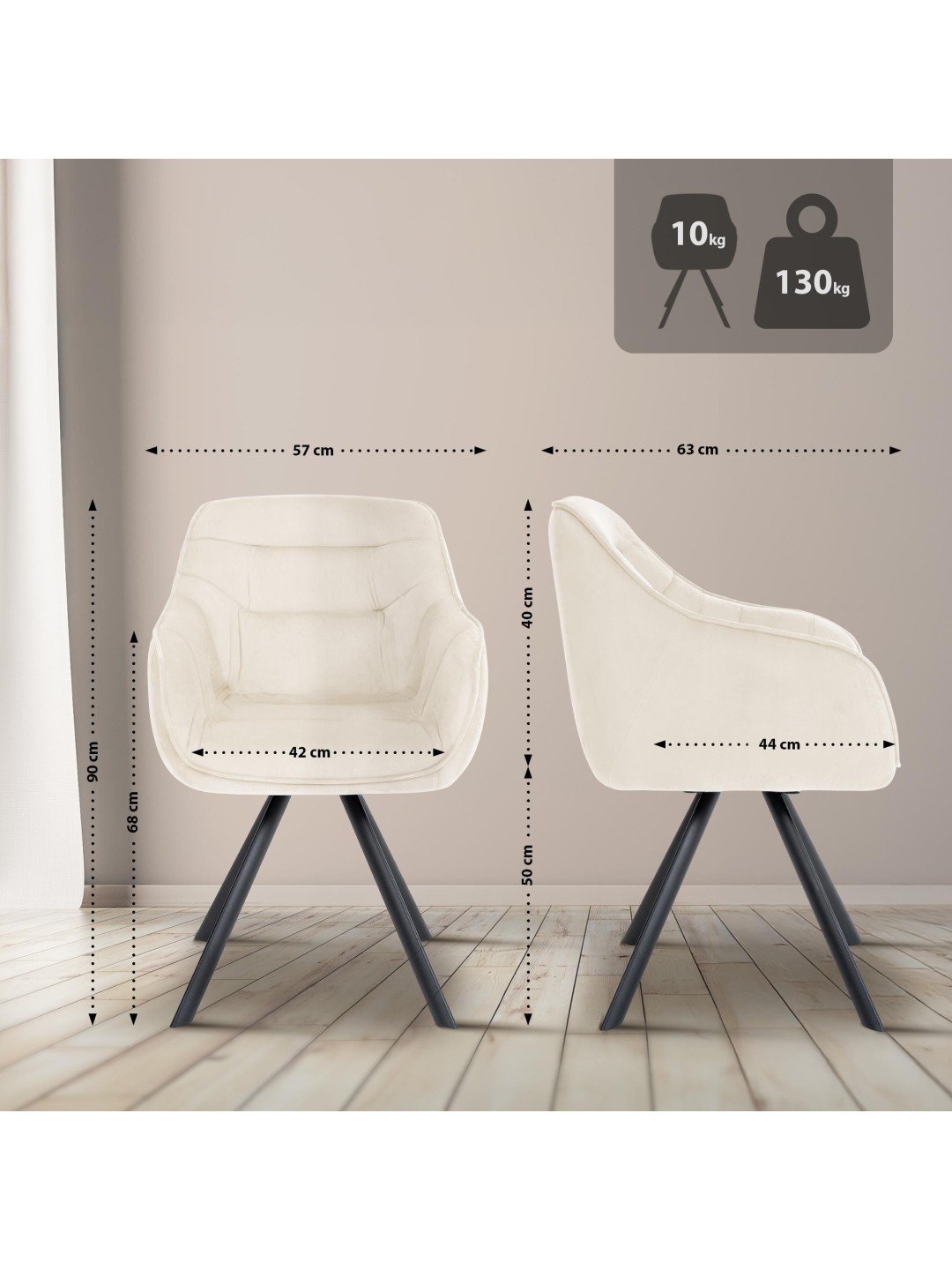 Stol Russel fløjl, creme