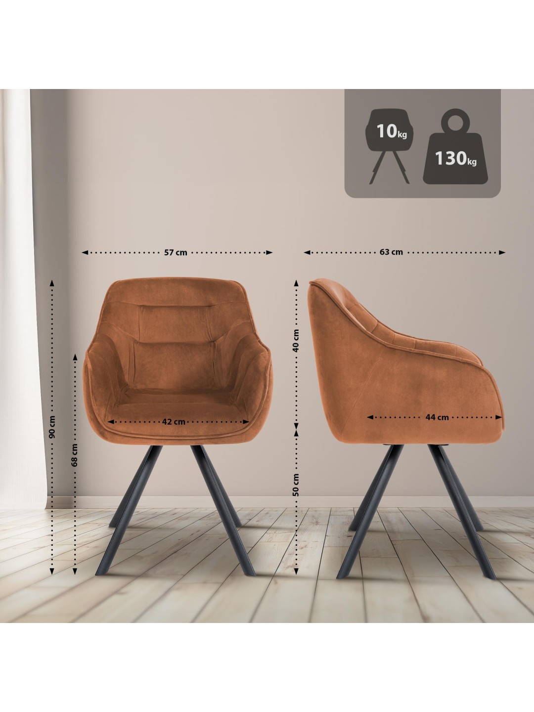 Stol Russel fløjl, kaffe