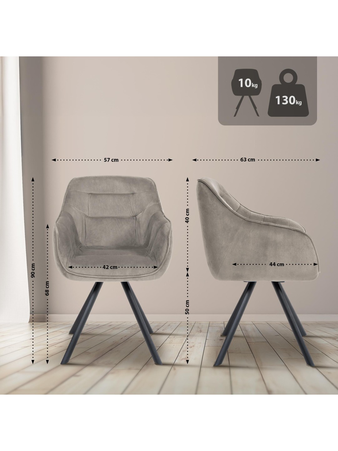 Stol Russel fløjl, grå