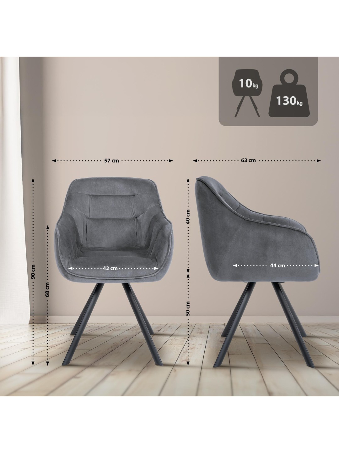 Stol Russel fløjl, mørkegrå