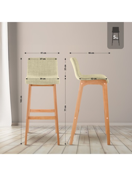 Sæt med 2 barstole Hoover stof Natura, creme
