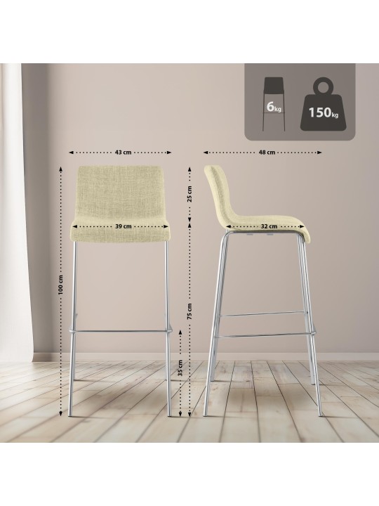 Barstol Hoover stof 4 fods stel krom, creme