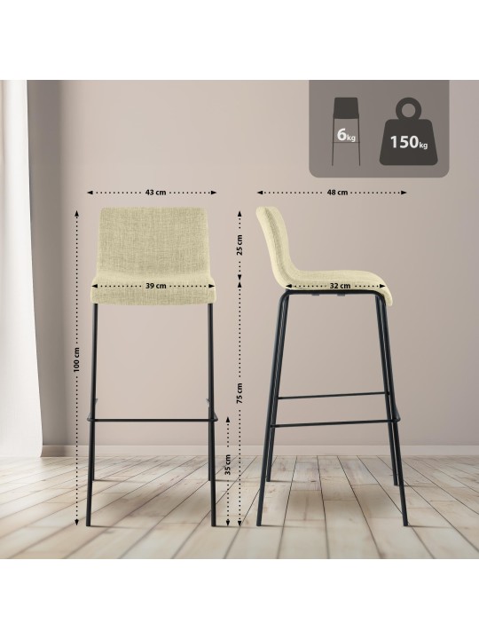 Barstol Hoover stof 4 fods stel, creme