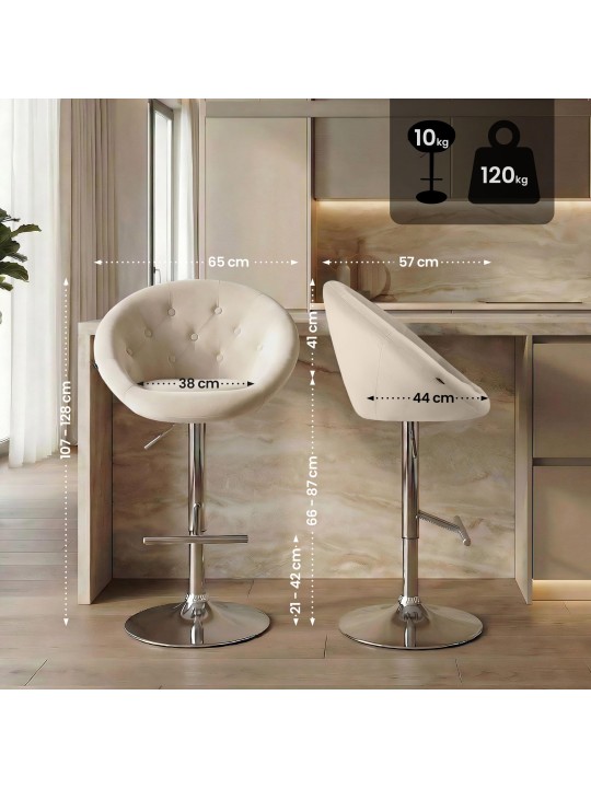 Barstol London fløjl krom, creme