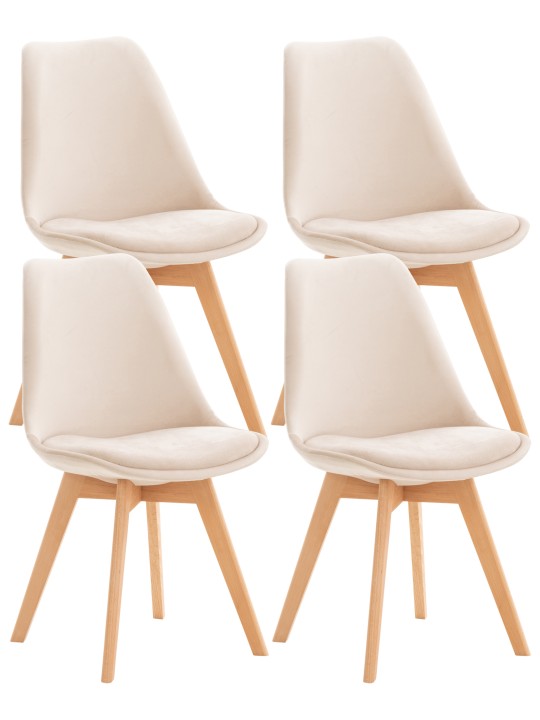 Sæt med 4 stole Linares fløjl, beige
