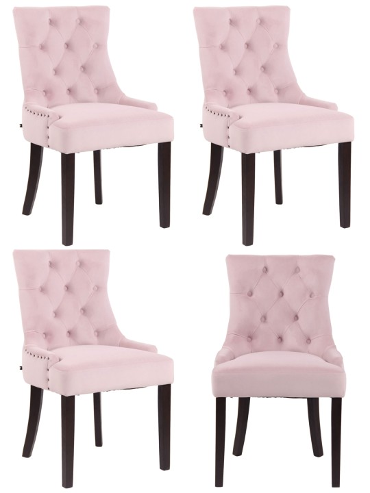 Sæt med 4 spisestuestole Aberdeen fløjl antik, pink