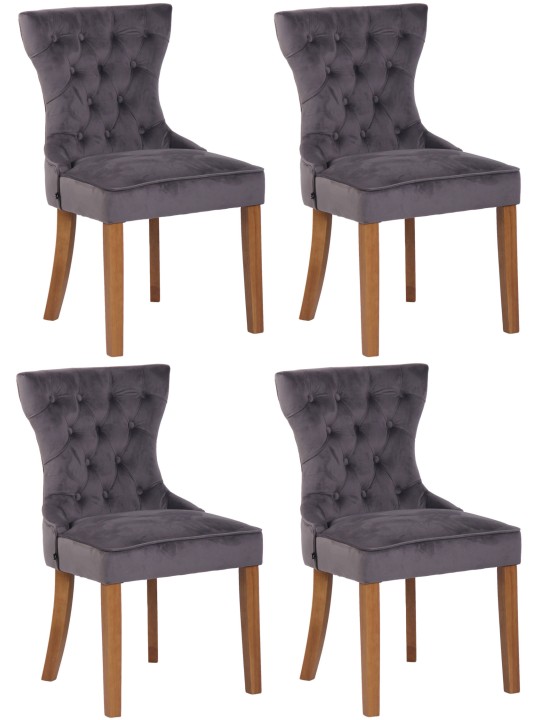 Sæt med 4 spisestuestole Franca velour antique-light, mørkegrå