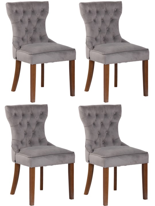Sæt med 4 spisestuestole Franca velour antique-light, grå