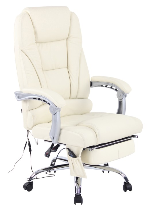 Kontorstol Pacific ægte læder med massagefunktion, creme