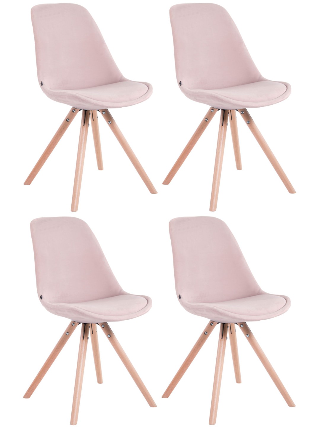 Sæt med 4 stole Toulouse fløjl rund natur, pink
