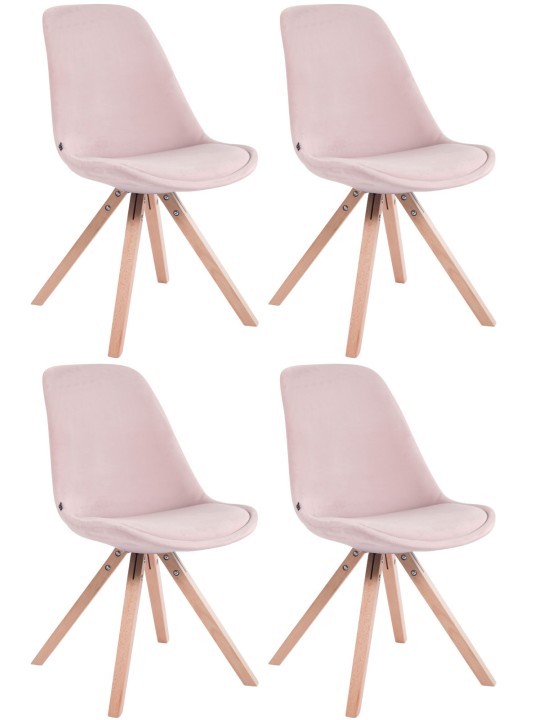 Sæt med 4 stole Toulouse velvet square natura, pink