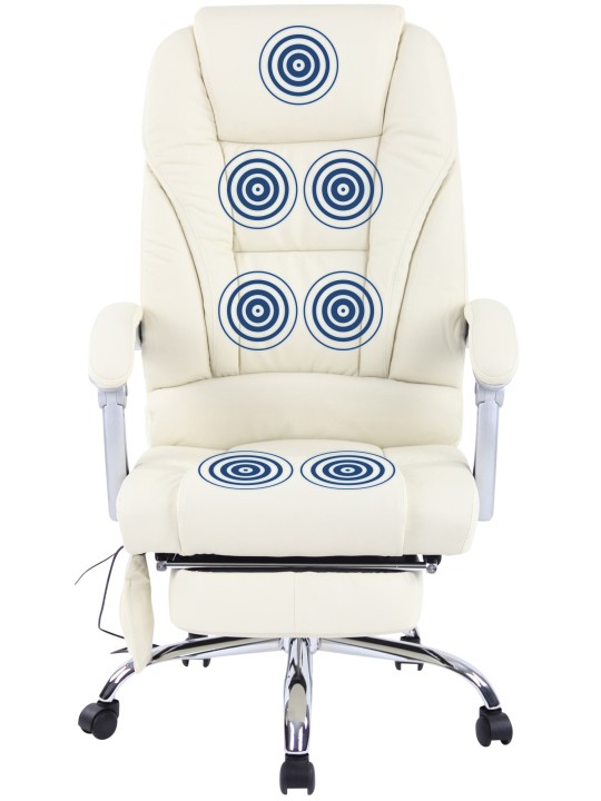 Kontorstol Pacific ægte læder med massagefunktion, creme