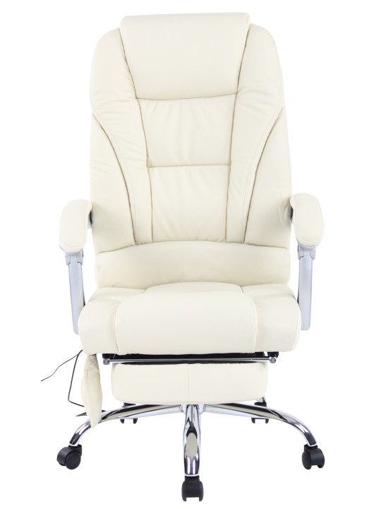 Kontorstol Pacific ægte læder med massagefunktion, creme