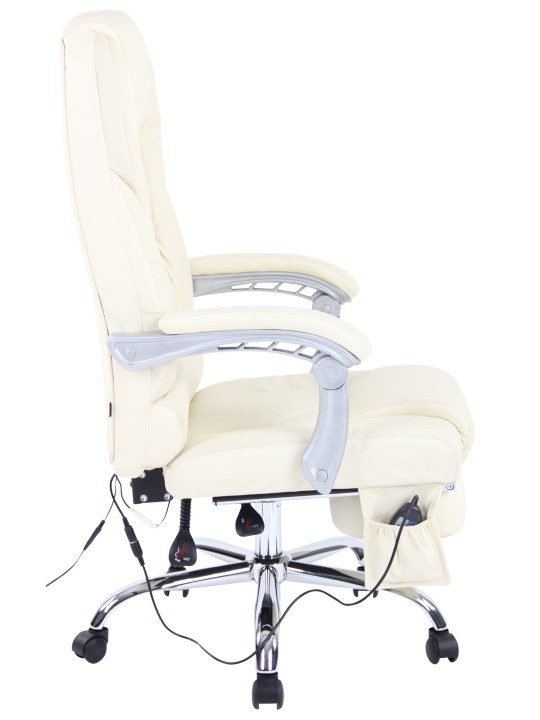 Kontorstol Pacific ægte læder med massagefunktion, creme
