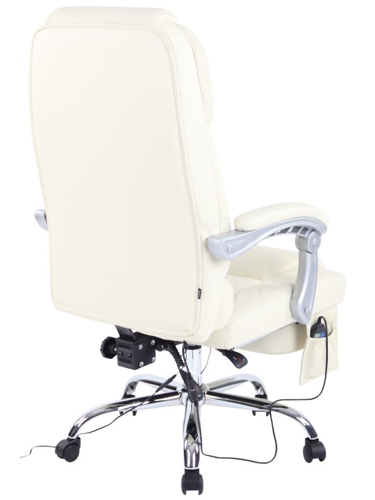 Kontorstol Pacific ægte læder med massagefunktion, creme