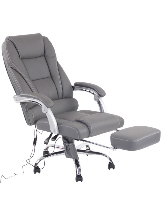 Kontorstol Pacific ægte læder med massagefunktion, grå