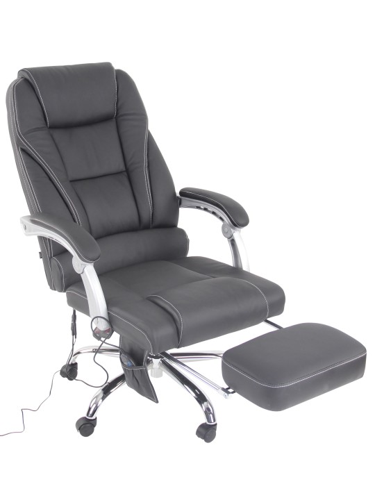 Kontorstol Pacific ægte læder med massagefunktion, sort