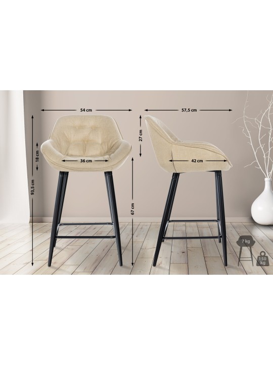 Sæt med 2 barstole Gibson stof, creme Sæt med 2 barstole Gibson stof, creme