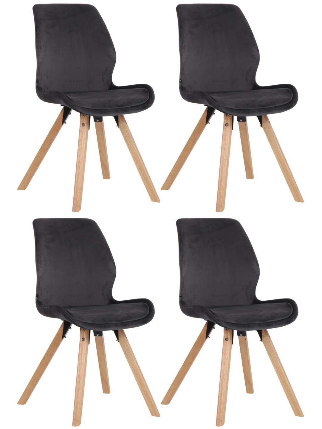 Sæt med 4 stole Luna velvet, mørkegrå