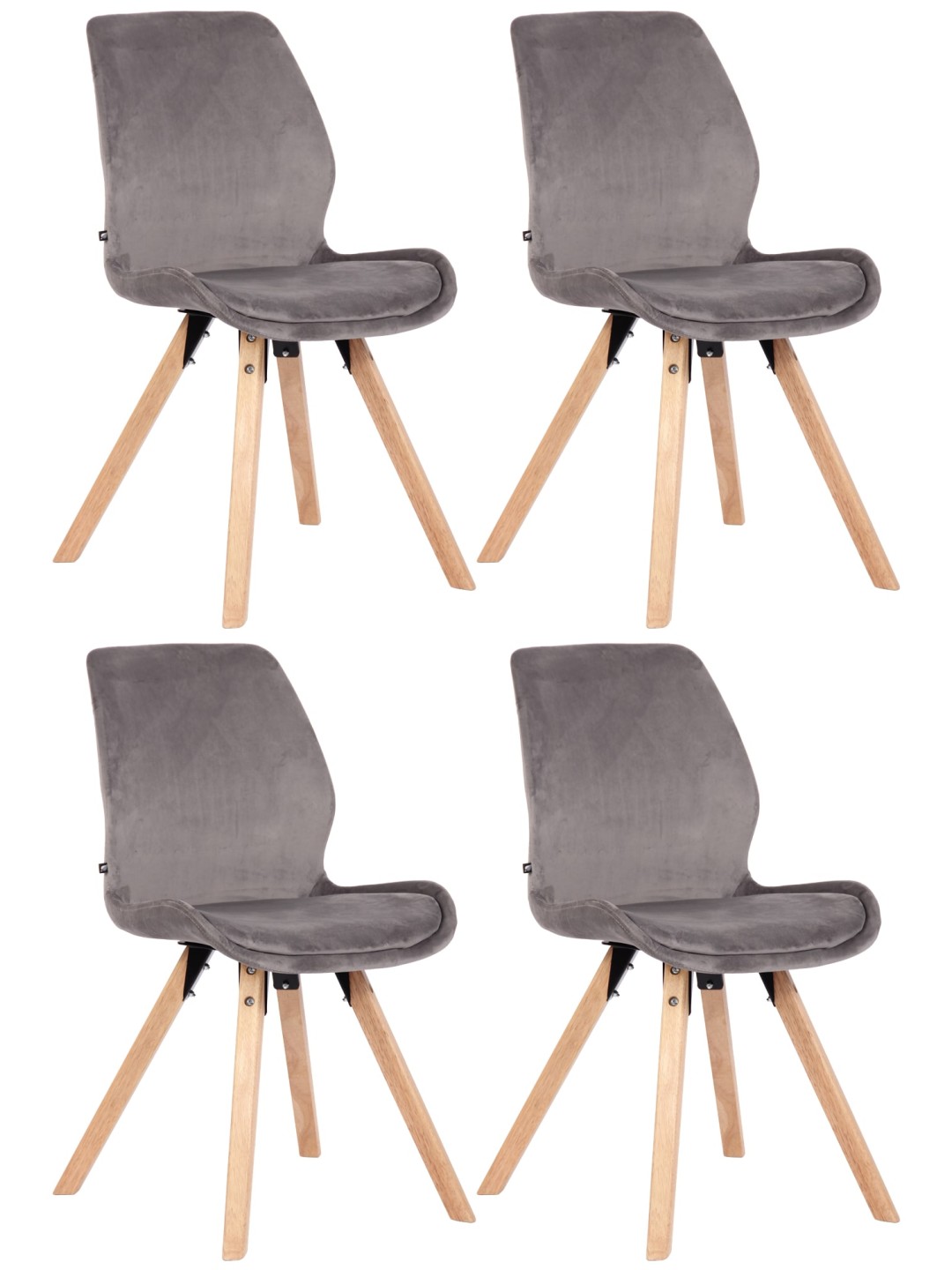 Sæt med 4 stole Luna velvet, grå