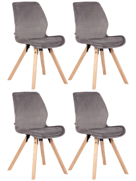 Sæt med 4 stole Luna velvet, grå