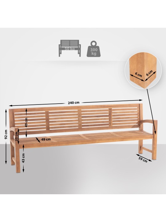 Teak bænk Halden 240 cm, teak Teak bænk Halden 240 cm, teak